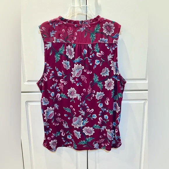 NWOT~Ann Taylor Loft~Floral Lace Trim Purple Plum Sleeveless Blouse~Size XXL~125 - Picture 7 of 9
